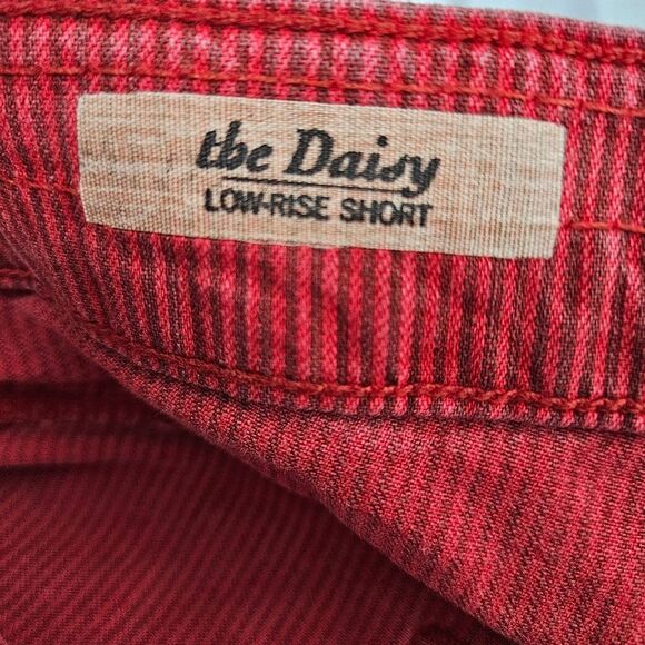 AG Adriano Goldschmied The Daisy Denim Shorts Women's 32 Red Stripe Frayed Hem - Picture 3 of 11